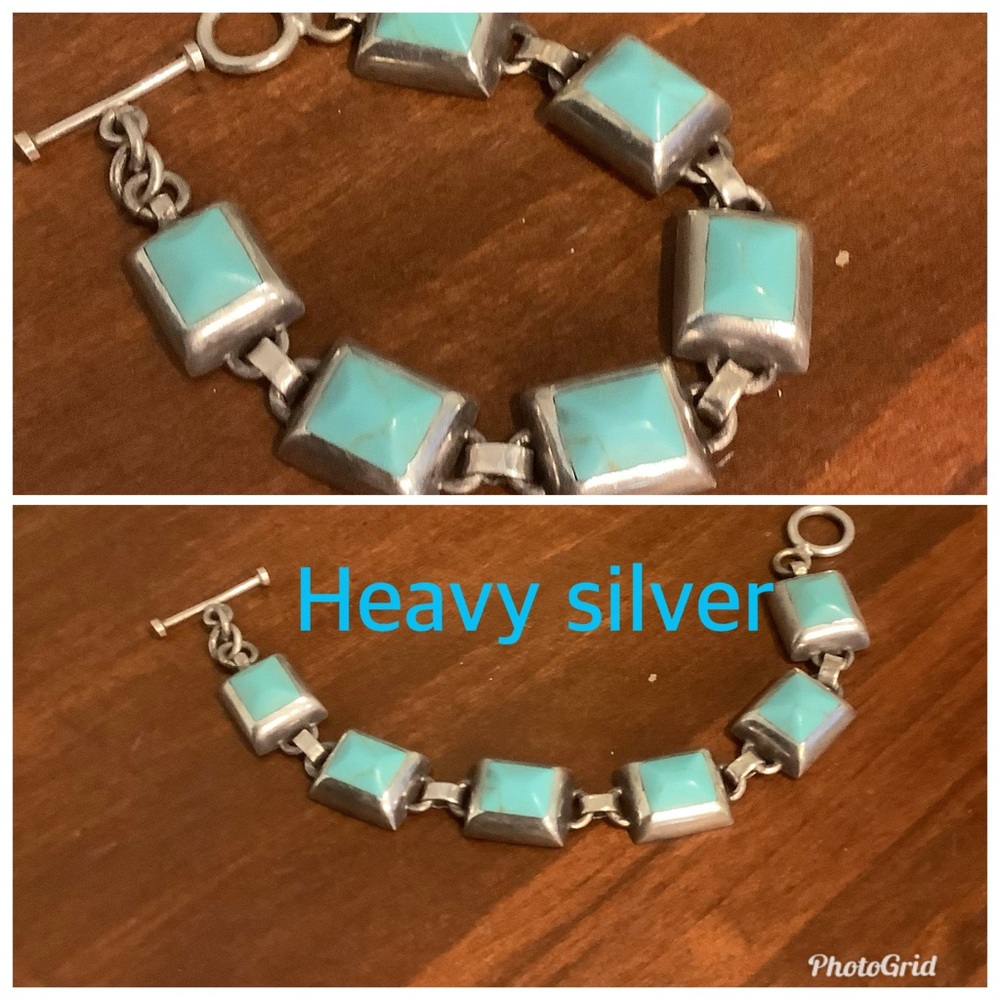 Heavy Silver and Turquoise Bracelet